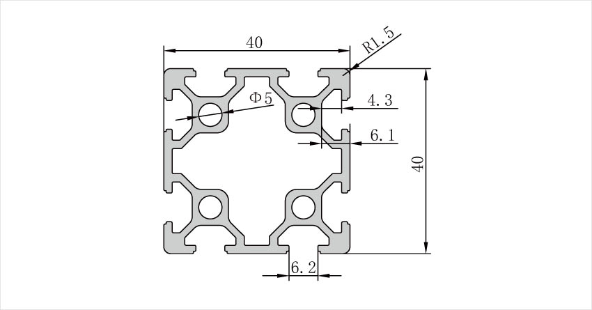 4040工業鋁型材CAD三維模型參數（雙槽）